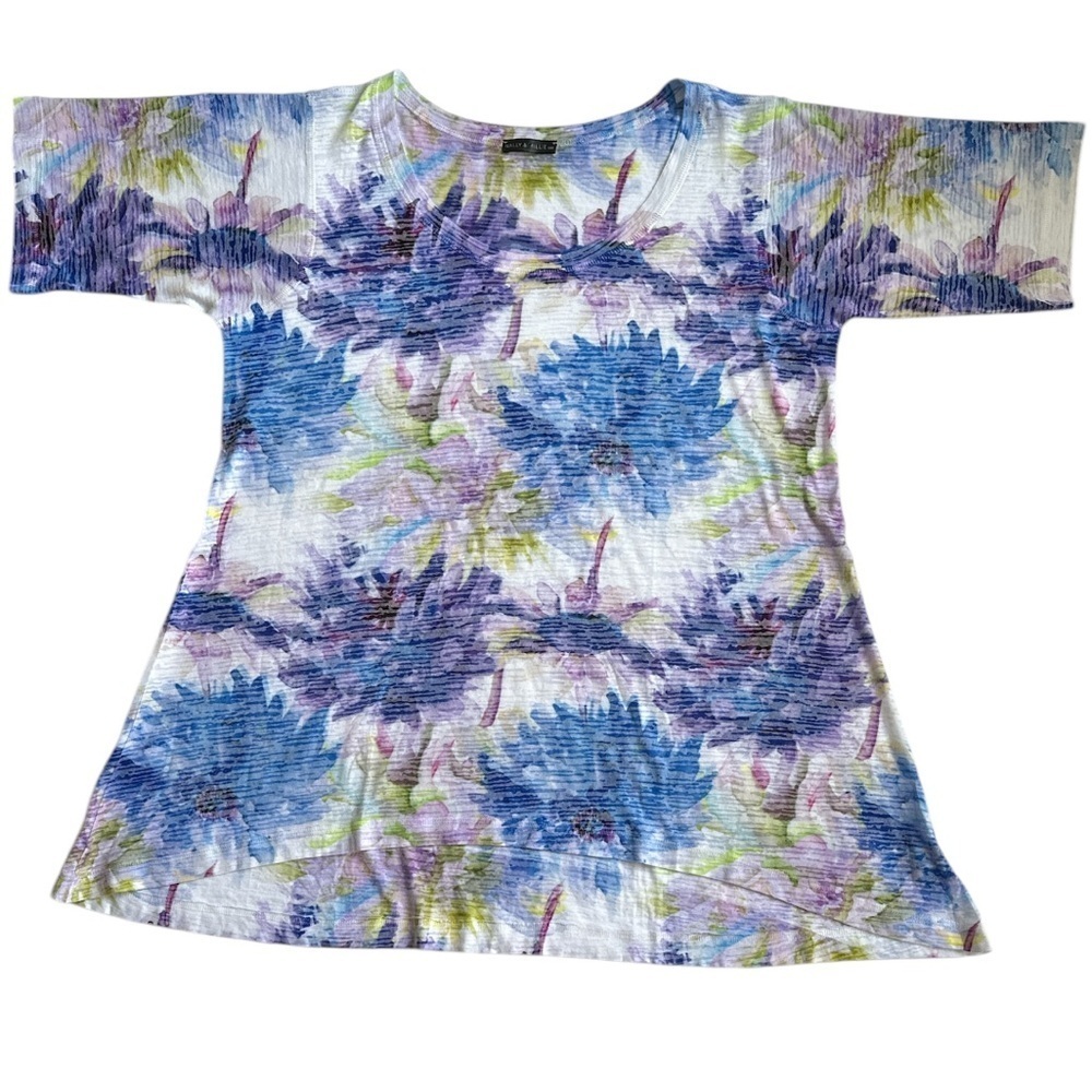 Nally&Millie USA Women’s Short Sleeve Top Burn Out Watercolor Floral Print XL